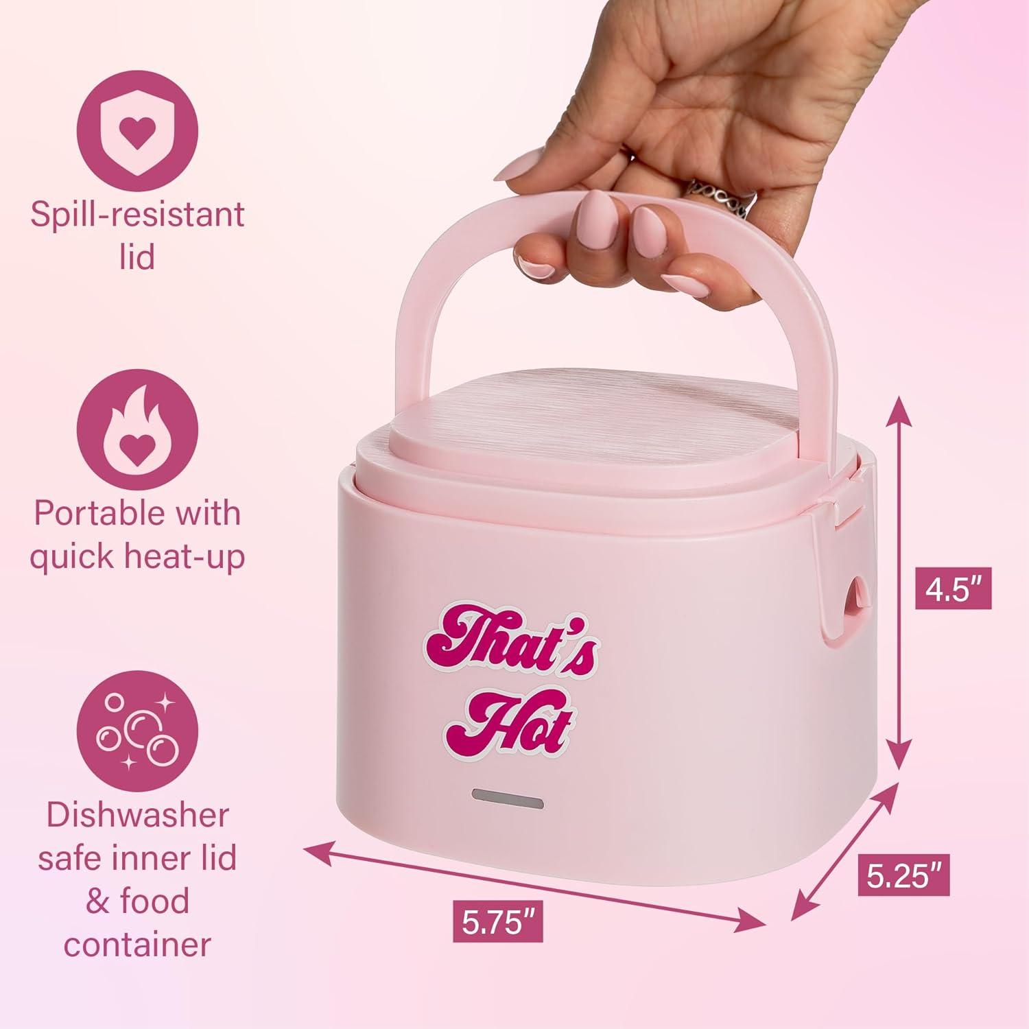 image:imageParis Hilton Electric Lunch Warmer 20Ounce Stainless Steel Portable Food Container With Sealing Lid Removable 25Cup Inner Dish Bow Front Decal Hot PinkThats Hot