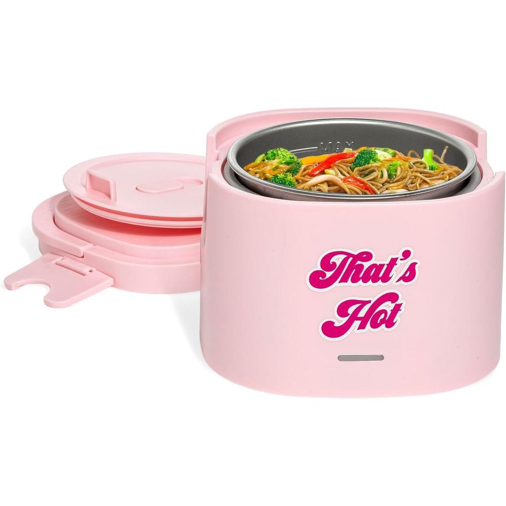 image:imageParis Hilton Electric Lunch Warmer 20Ounce Stainless Steel Portable Food Container With Sealing Lid Removable 25Cup Inner Dish Bow Front Decal Hot PinkThats Hot