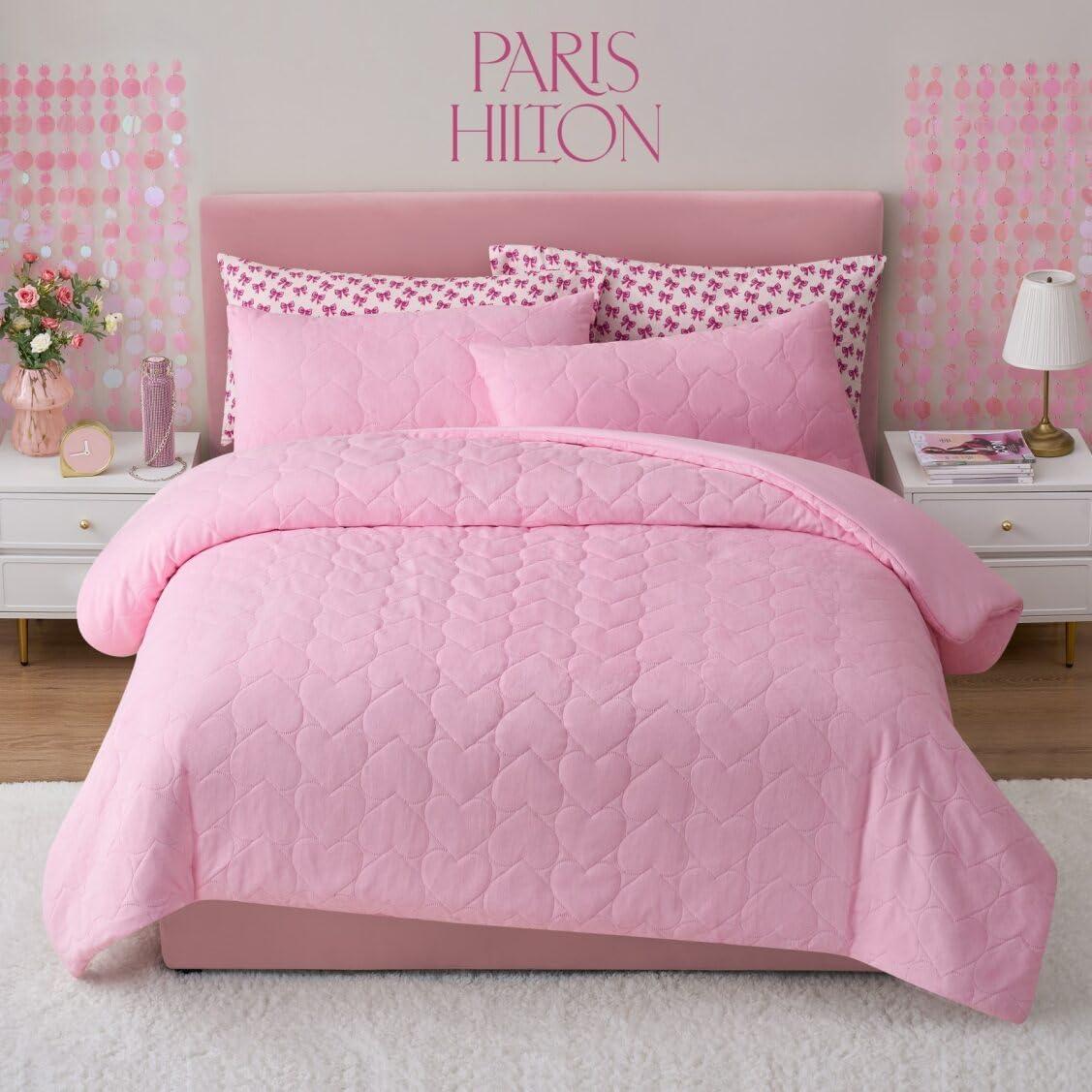 image:imageParis Hilton 3 Piece King Size Comforter Set with 2 Pillow Shams Soft Warm Chic amp Lightweight Quilted Bed Spread Housewarming amp Birthday Gifts for Women amp Teen Girls Lavender Roses Henrietta Cute DesignsLight Pink
