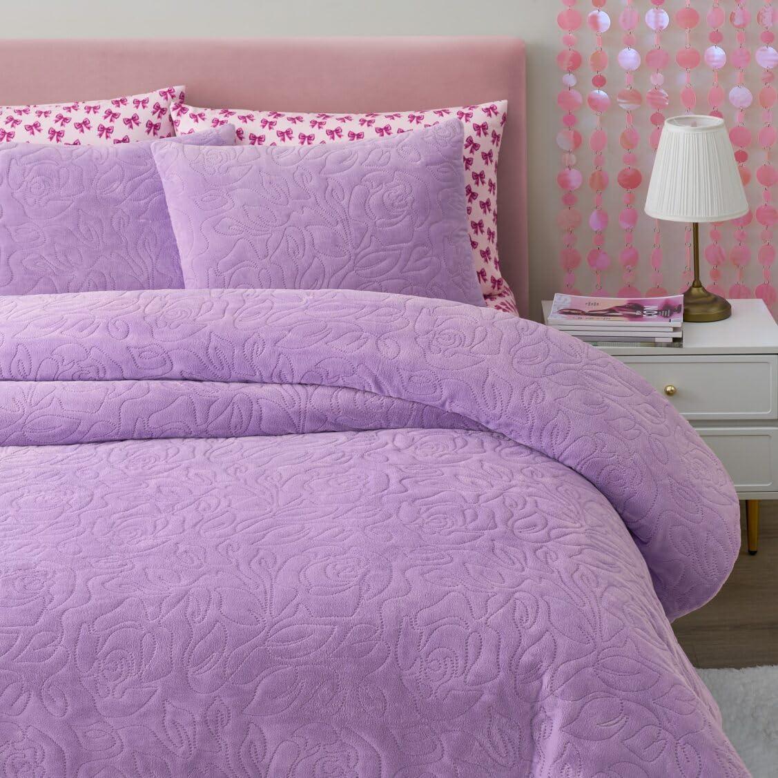 image:imageParis Hilton 3 Piece King Size Comforter Set with 2 Pillow Shams Soft Warm Chic amp Lightweight Quilted Bed Spread Housewarming amp Birthday Gifts for Women amp Teen Girls Lavender Roses Henrietta Cute DesignsLavender