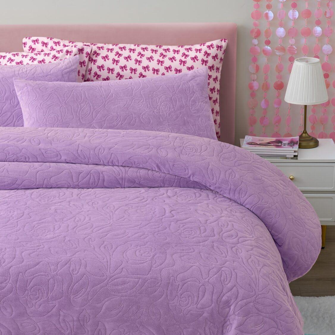 image:imageParis Hilton 3 Piece King Size Comforter Set with 2 Pillow Shams Soft Warm Chic amp Lightweight Quilted Bed Spread Housewarming amp Birthday Gifts for Women amp Teen Girls Lavender Roses Henrietta Cute DesignsLavender