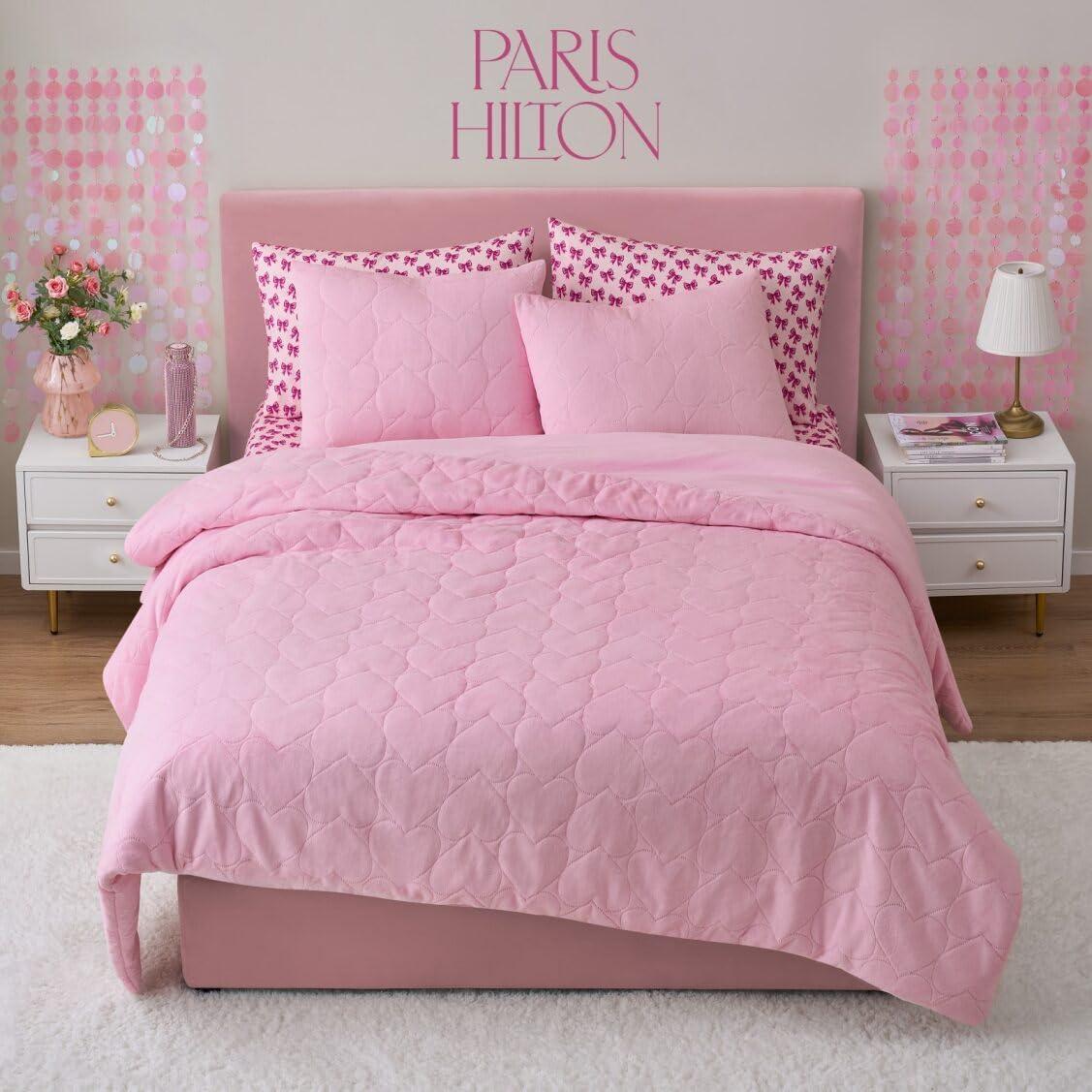 image:imageParis Hilton 3 Piece King Size Comforter Set with 2 Pillow Shams Soft Warm Chic amp Lightweight Quilted Bed Spread Housewarming amp Birthday Gifts for Women amp Teen Girls Lavender Roses Henrietta Cute DesignsLight Pink