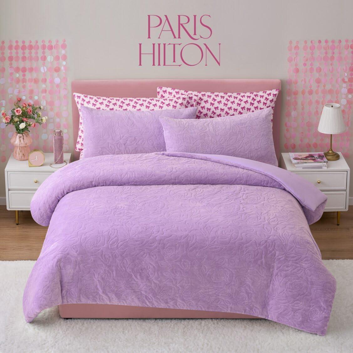 image:imageParis Hilton 3 Piece King Size Comforter Set with 2 Pillow Shams Soft Warm Chic amp Lightweight Quilted Bed Spread Housewarming amp Birthday Gifts for Women amp Teen Girls Lavender Roses Henrietta Cute DesignsLavender