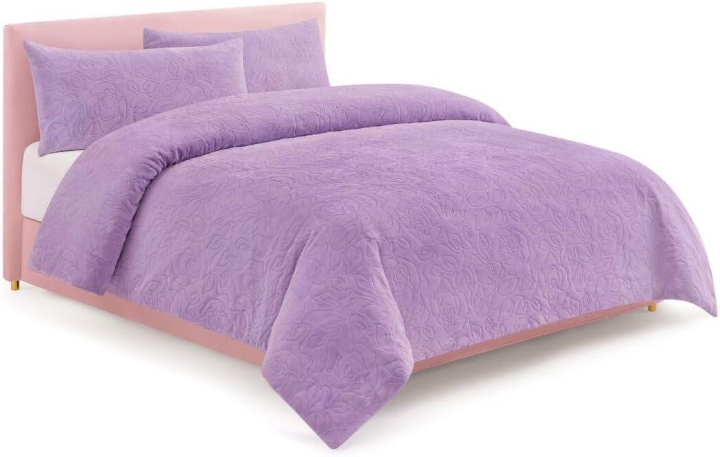 image:imageParis Hilton 3 Piece King Size Comforter Set with 2 Pillow Shams Soft Warm Chic amp Lightweight Quilted Bed Spread Housewarming amp Birthday Gifts for Women amp Teen Girls Lavender Roses Henrietta Cute DesignsLavender