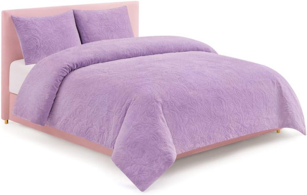 image:imageParis Hilton 3 Piece King Size Comforter Set with 2 Pillow Shams Soft Warm Chic amp Lightweight Quilted Bed Spread Housewarming amp Birthday Gifts for Women amp Teen Girls Lavender Roses Henrietta Cute DesignsLavender