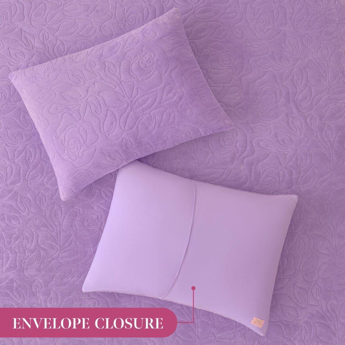 image:imageParis Hilton 3 Piece King Size Comforter Set with 2 Pillow Shams Soft Warm Chic amp Lightweight Quilted Bed Spread Housewarming amp Birthday Gifts for Women amp Teen Girls Lavender Roses Henrietta Cute DesignsLavender