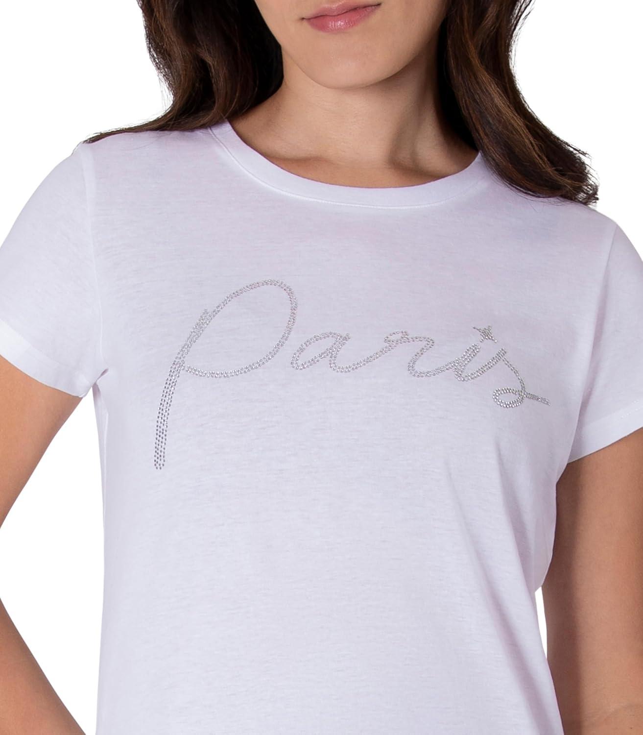 image:imageParis Hilton Womens Fashion TShirt Embellished Graphics Short Sleeve Crew Neck TopsWhite Paris