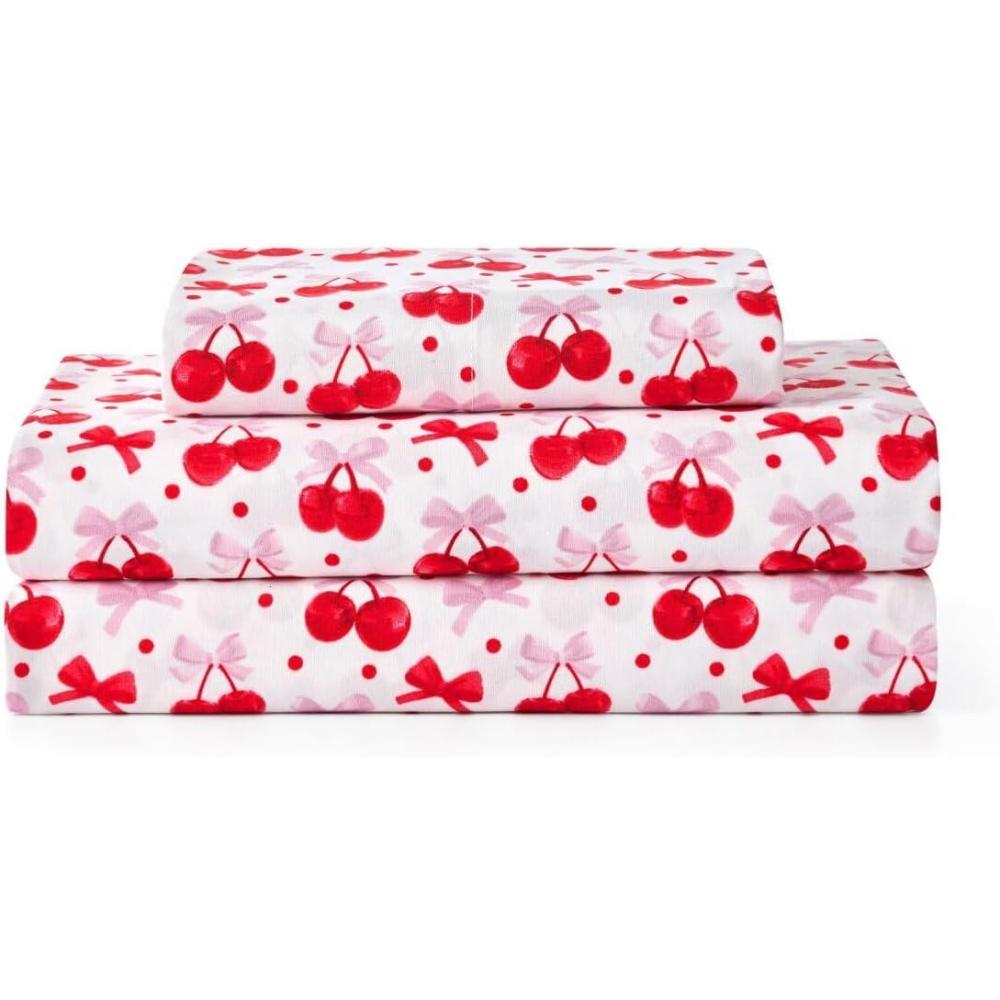 image:imageParis Hilton King Size Sheets Set 4 Piece Bed Sheets with Fitted Sheet Flat Sheet 2 Pillow Shams Fits up to 16 Mattress Deep Pocket King Sheet Set for Women Hearts BluePinkWhite Red