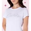 Paris Hilton Women’s Fashion T-Shirt Embellished Graphics Short Sleeve Crew Neck Tops(White Paris)