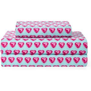 Paris Hilton King Size Sheets Set – 4 Piece Bed Sheets with Fitted Sheet, Flat Sheet, 2 Pillow Shams, Fits up to 16″ Mattress Deep Pocket King Sheet Set for Women, Hearts, Blue/Pink(Blue / Pink)