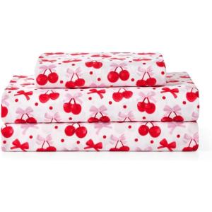 Paris Hilton King Size Sheets Set – 4 Piece Bed Sheets with Fitted Sheet, Flat Sheet, 2 Pillow Shams, Fits up to 16″ Mattress Deep Pocket King Sheet Set for Women, Hearts, Blue/Pink(White / Red)