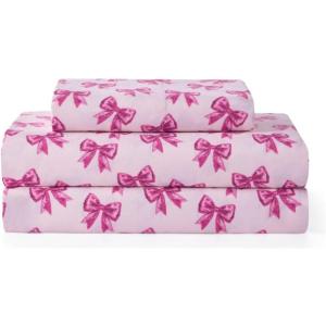 Paris Hilton King Size Sheets Set – 4 Piece Bed Sheets with Fitted Sheet, Flat Sheet, 2 Pillow Shams, Fits up to 16″ Mattress Deep Pocket King Sheet Set for Women, Hearts, Blue/Pink(Pink / Purple)