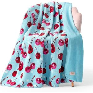 Paris Hilton Plush Throw Blanket for Couch Room Decor – Home Decor Cozy Cute Warm Blankets for Bed Home Sofa Living Room Decor – Gifts for Teen Girls & Women, 50×70 (Cherries)(Blue/Pink)