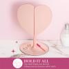Paris Hilton Heart Makeup Vanity Mirror, LED Light with Touch Control, 180° Rotation, Tri-Fold Design, Tray Stand for Accessories, Pink