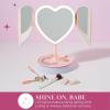 Paris Hilton Heart Makeup Vanity Mirror, LED Light with Touch Control, 180° Rotation, Tri-Fold Design, Tray Stand for Accessories, Pink