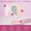 Paris Hilton Heart Makeup Vanity Mirror, LED Light with Touch Control, 180° Rotation, Tri-Fold Design, Tray Stand for Accessories, Pink