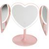 Paris Hilton Heart Makeup Vanity Mirror, LED Light with Touch Control, 180° Rotation, Tri-Fold Design, Tray Stand for Accessories, Pink