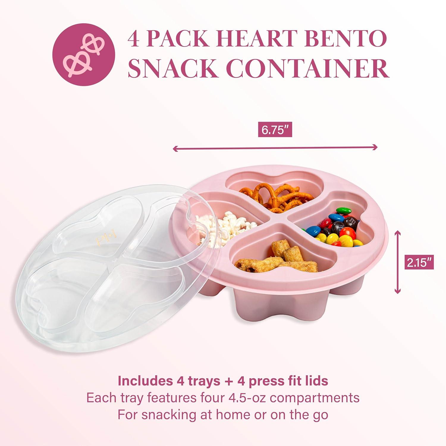 image:imageParis Hilton Stackable Bento Snack Container Set 4Compartment Meal Prep Lunch Boxes with PressFit Lids Microwave amp Freezer Safe 4Pack Pink4 Compartment