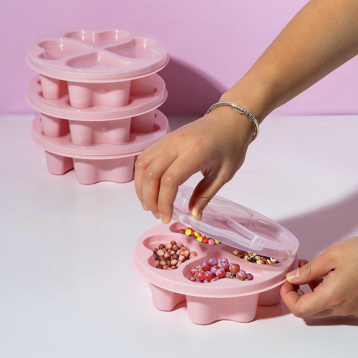 image:imageParis Hilton Stackable Bento Snack Container Set 4Compartment Meal Prep Lunch Boxes with PressFit Lids Microwave amp Freezer Safe 4Pack Pink4 Compartment
