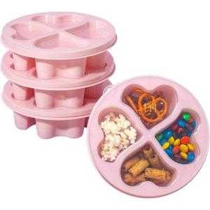 Paris Hilton Stackable Bento Snack Container Set, 4-Compartment Meal Prep Lunch Boxes with Press-Fit Lids, Microwave & Freezer Safe, 4-Pack, Pink(4 Compartment)