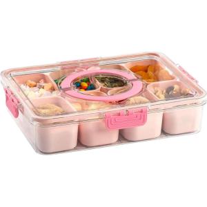 Paris Hilton Stackable Bento Snack Container Set, 4-Compartment Meal Prep Lunch Boxes with Press-Fit Lids, Microwave & Freezer Safe, 4-Pack, Pink(8 Compartment)