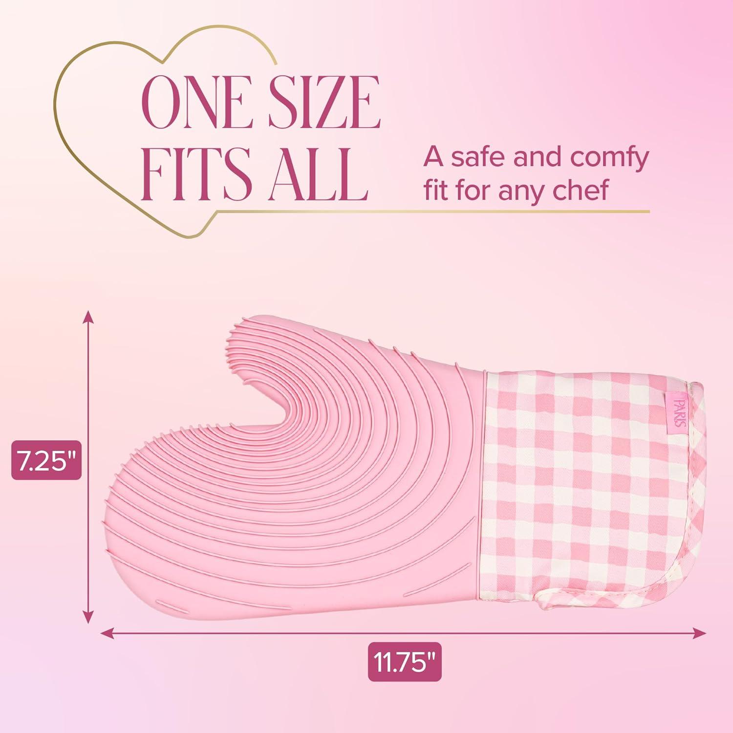 image:imageParis Hilton Oven Mitt Set with Limited Edition Pink Gingham Design Heat Resistant Pot Holders Featuring NonSlip Textured Silicone Grips 2Piece Set PinkPink Gingham