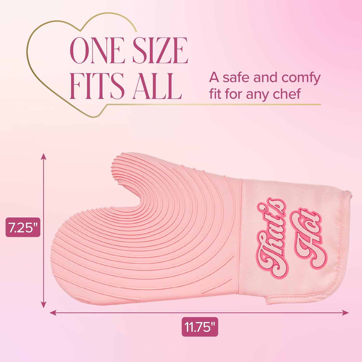 image:imageParis Hilton Oven Mitt Set with Limited Edition Pink Gingham Design Heat Resistant Pot Holders Featuring NonSlip Textured Silicone Grips 2Piece Set PinkThats Hot