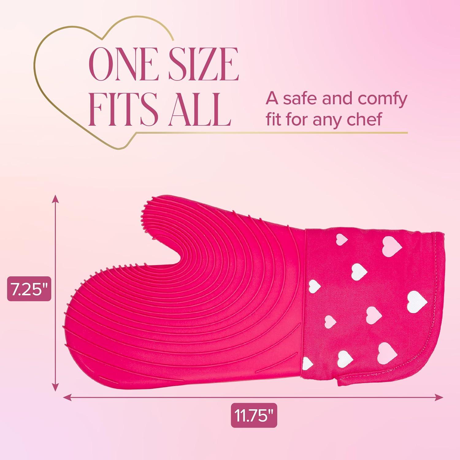 image:imageParis Hilton Oven Mitt Set with Limited Edition Pink Gingham Design Heat Resistant Pot Holders Featuring NonSlip Textured Silicone Grips 2Piece Set PinkHearts