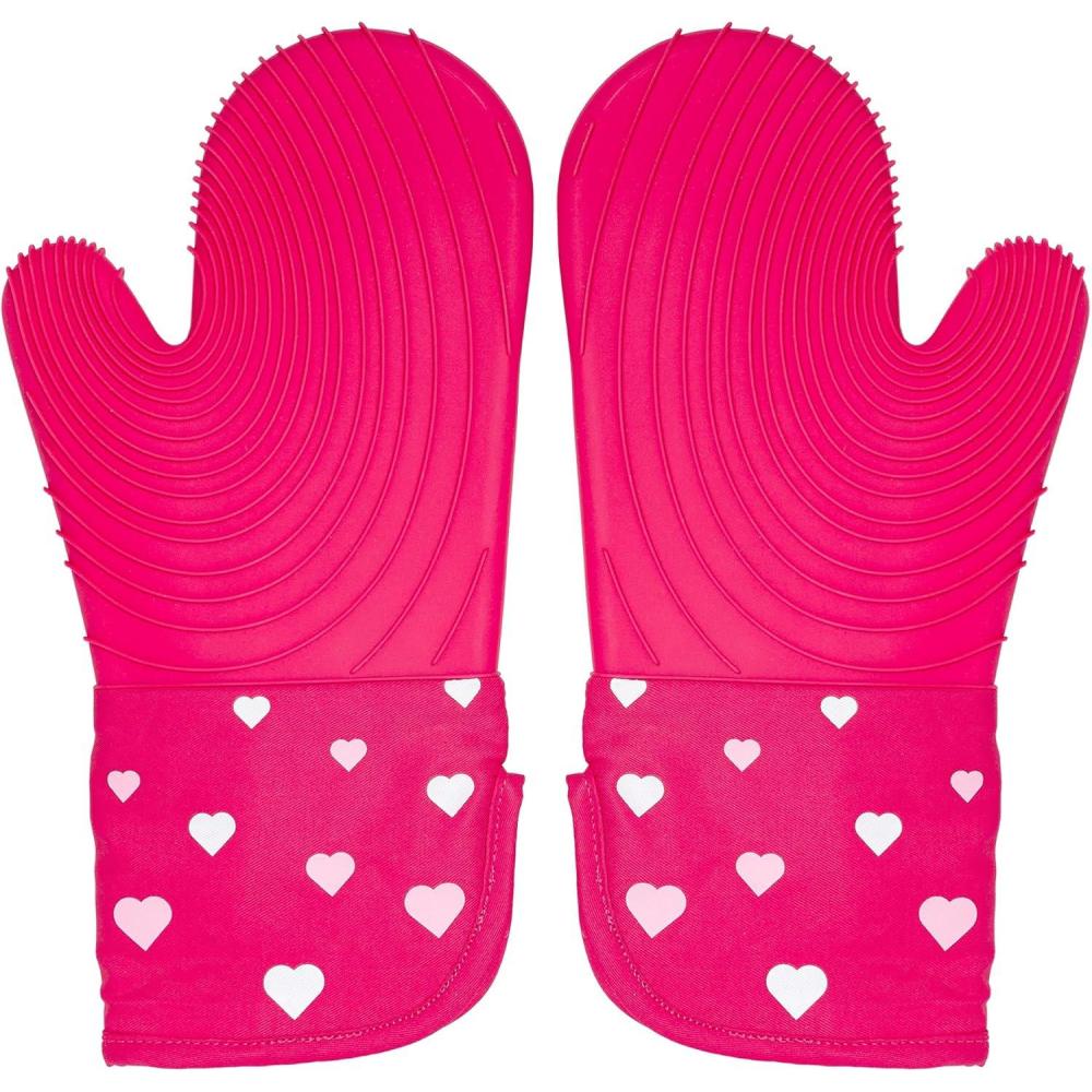 image:imageParis Hilton Oven Mitt Set with Limited Edition Pink Gingham Design Heat Resistant Pot Holders Featuring NonSlip Textured Silicone Grips 2Piece Set PinkHearts