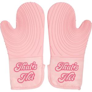 Paris Hilton Oven Mitt Set with Limited Edition Pink Gingham Design, Heat Resistant Pot Holders Featuring Non-Slip Textured Silicone Grips, 2-Piece Set, Pink(That’s Hot)