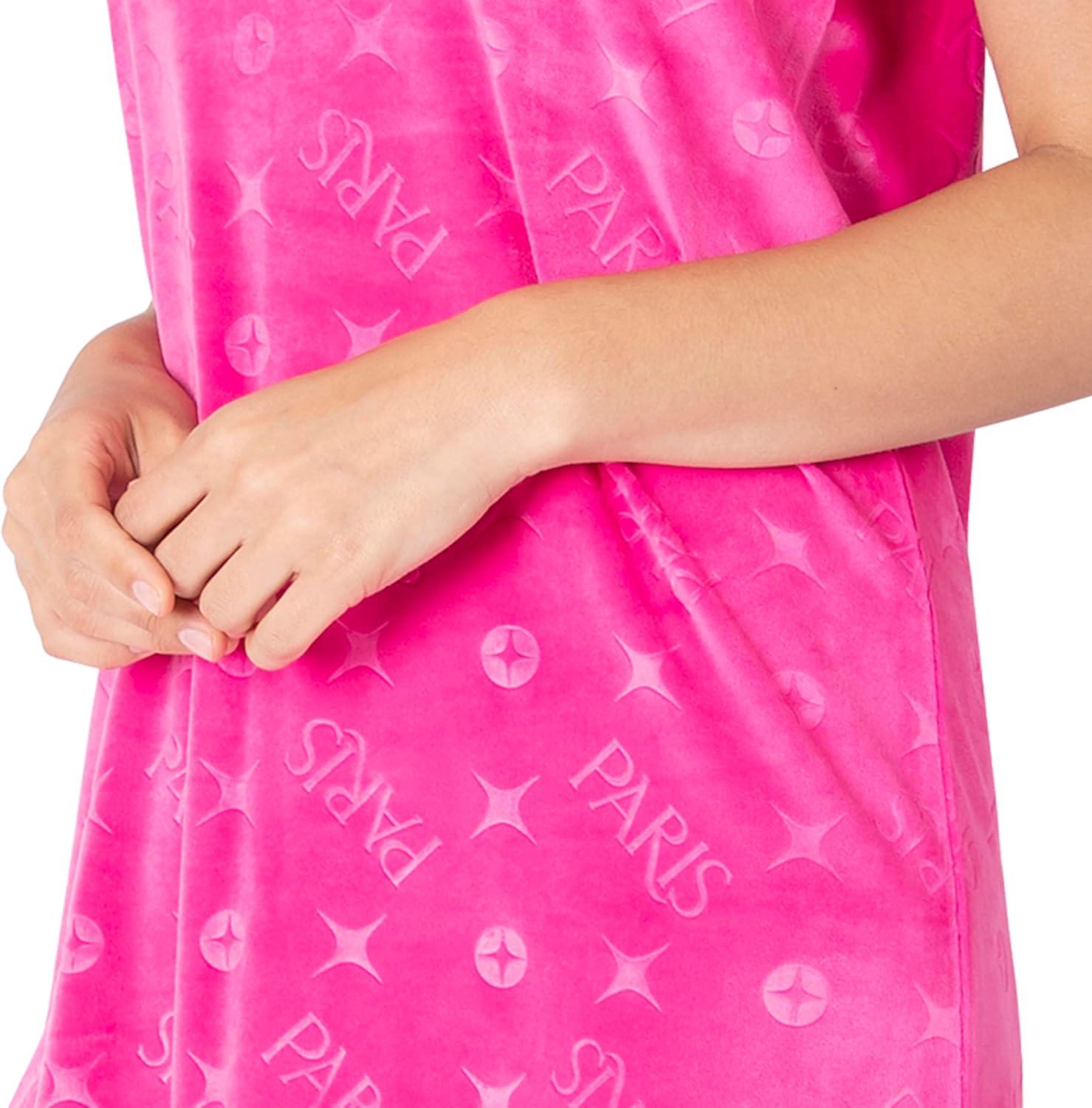 image:imageParis Hilton Womens Velour Hoodie Shirttail Hem Rhinestone Graphic NightshirtHot Pink Thats Hot