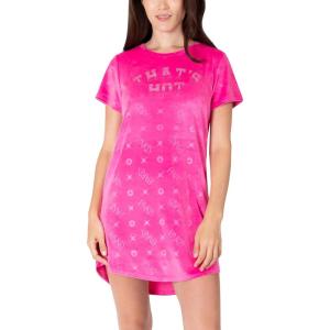 Paris Hilton Women’s Velour Hoodie Shirttail Hem Rhinestone Graphic Nightshirt(Hot Pink That’s Hot)