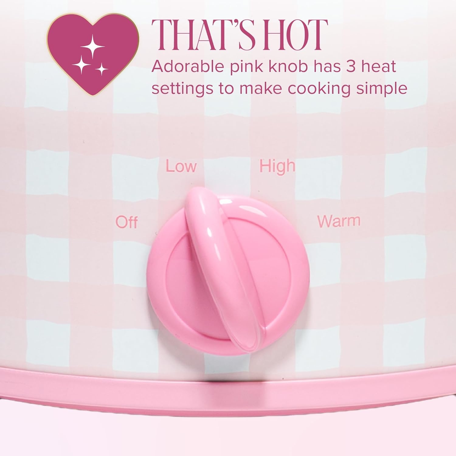 image:imageParis Hilton 35Quart Manual Slow Cooker Features Three Settings Low High Warm Naturally Nonstick and Dishwasher Safe Stoneware Insert Family Sized Capacity Gingham Pink