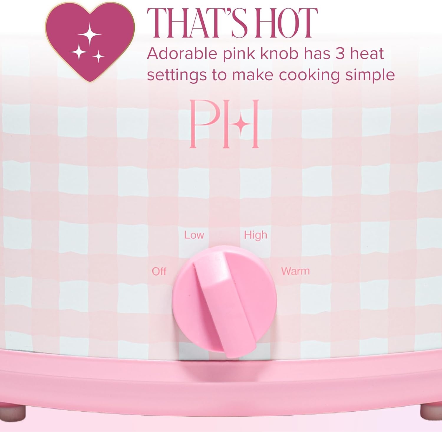 image:imageParis Hilton 6Quart Manual Slow Cooker Features Three Settings Low High Warm Naturally Nonstick and Dishwasher Safe Stoneware Insert Family Sized Capacity Gingham Pink