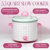 Paris Hilton 3.5-Quart Manual Slow Cooker, Features Three Settings (Low, High, Warm), Naturally Nonstick and Dishwasher Safe Stoneware Insert, Family Sized Capacity, Gingham Pink