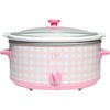 Paris Hilton 6-Quart Manual Slow Cooker, Features Three Settings (Low, High, Warm), Naturally Nonstick and Dishwasher Safe Stoneware Insert, Family Sized Capacity, Gingham Pink