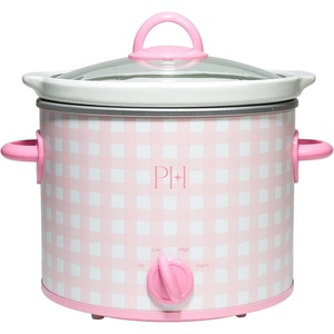 Paris Hilton 3.5-Quart Manual Slow Cooker, Features Three Settings (Low, High, Warm), Naturally Nonstick and Dishwasher Safe Stoneware Insert, Family Sized Capacity, Gingham Pink