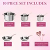 Paris Hilton Stainless Steel Pots and Pans Set with Stay-Cool Pink Handles, Tempered Glass Lids, Bonus Heart Shaped Measuring Cups and Spoons, Dishwasher Safe Cookware, 10-Piece Set
