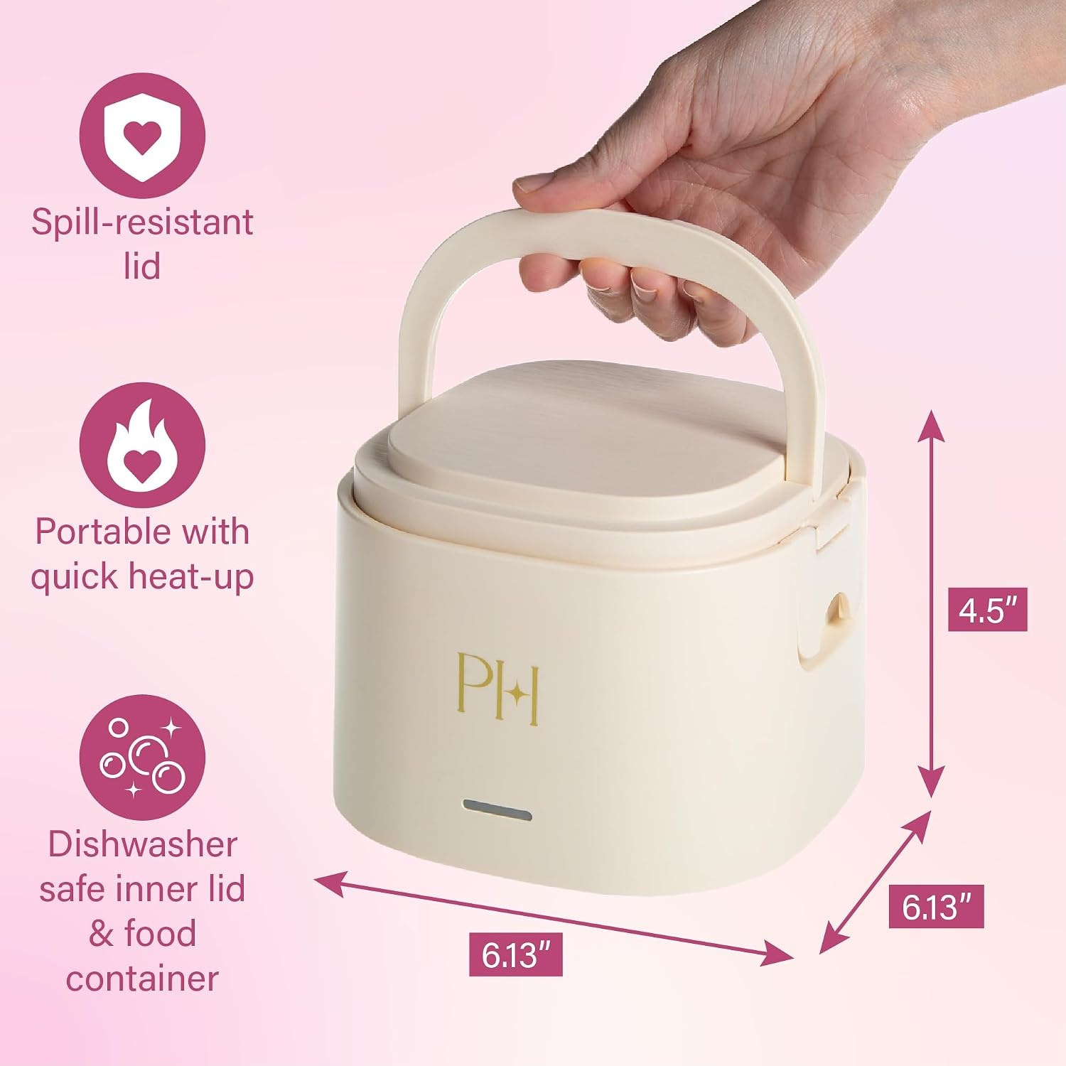 image:imageParis Hilton Electric Lunch Warmer 20Ounce Stainless Steel Portable Food Container With Sealing Lid Removable 25Cup Inner Dish Gingham Front Design PinkCream