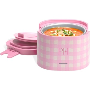 Paris Hilton Electric Lunch Warmer, 20-Ounce Stainless Steel Portable Food Container With Sealing Lid, Removable 2.5-Cup Inner Dish, Gingham Front Design, Pink(Gingham Pink)
