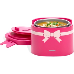 Paris Hilton Electric Lunch Warmer, 20-Ounce Stainless Steel Portable Food Container With Sealing Lid, Removable 2.5-Cup Inner Dish, Gingham Front Design, Pink(Hot Pink)