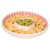 Paris Hilton Chip and Dip Serving Tray, Finely Crafted Stoneware with Heart-Shaped Dipper, Gingham Design, Microwave and Dishwasher Safe, 12-Inch, Pink(Gingham Pink)