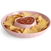 Paris Hilton Chip and Dip Serving Tray, Finely Crafted Stoneware with Heart-Shaped Dipper, Gingham Design, Microwave and Dishwasher Safe, 12-Inch, Pink(Pink)